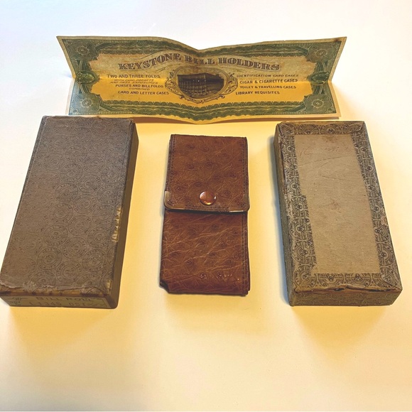 Antique Ostrich Leather Bill Holder in original box with Keystone Bill - Picture 9 of 16